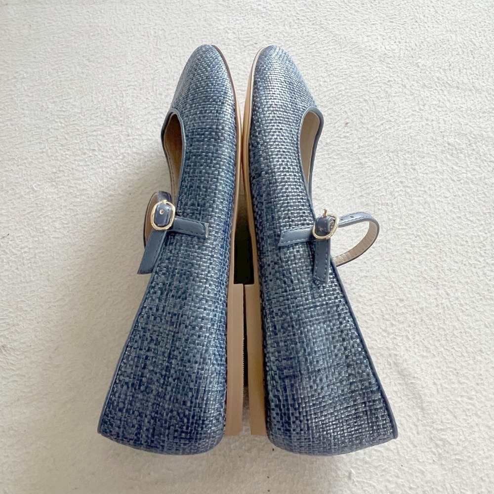 Lands End Mary Jane Flats Women 6.5 Blue Woven Textured Buckle Strap Shoes - Picture 8 of 12